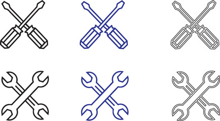 Obraz premium Repair and Maintenance Tool Icon Vector Collection – Screwdriver & Wrench