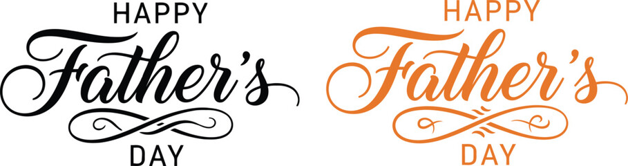 Elegant Happy Fathers Day typography design with swirly calligraphy text elements © MD