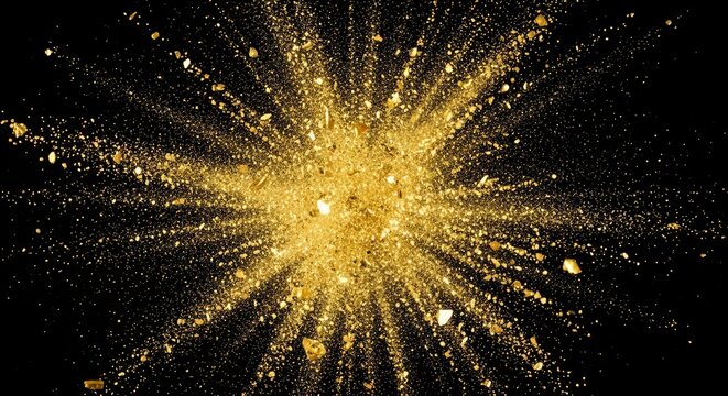 Abstract golden explosion on black background illustrating energy and movement