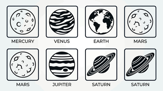 Solar System Planets Vector Art Mercury Venus Earth Mars Jupiter Saturn