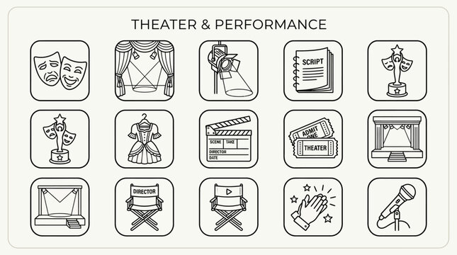 Theater Performance Icons Featuring Acting Stage Awards and Backstage