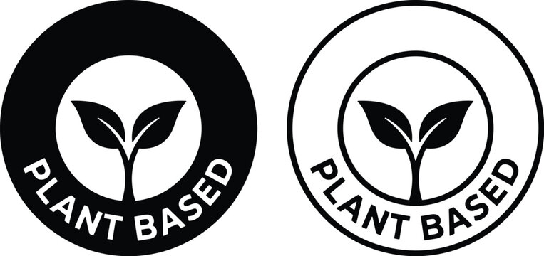 Plant based logo icons in black and white for food packaging and branding design