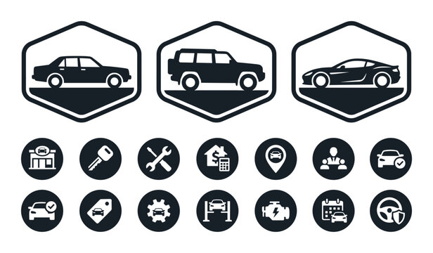 Car dealership service and maintenance icon collection set