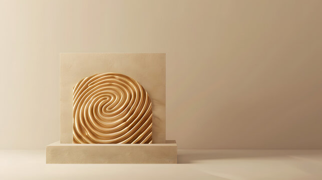Flawless debossed abstract fingerprint inside a pastel gold matte block