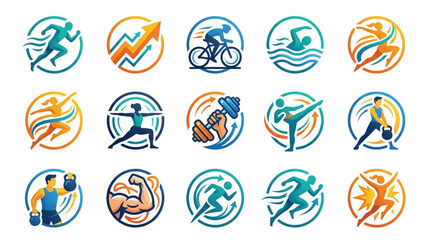 Collection of Sports and Fitness Icons Representing Various Activities. © Iwan