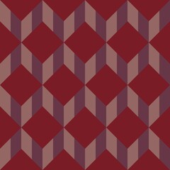 Fototapeta premium Geometric seamless pattern with dimensional rhombuses in deep red and mauve