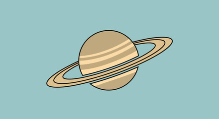 flat vector illustration of Saturn with rings on blue background © Aku