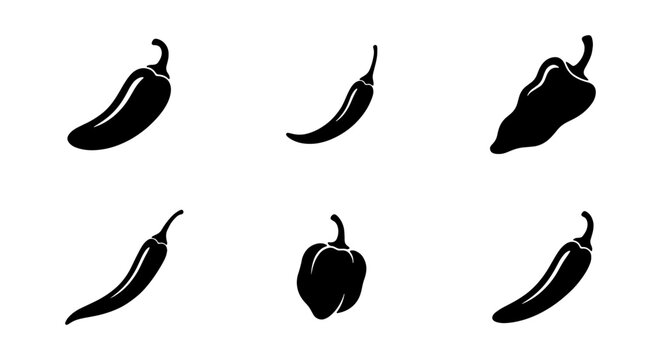 Black silhouettes of different chili peppers