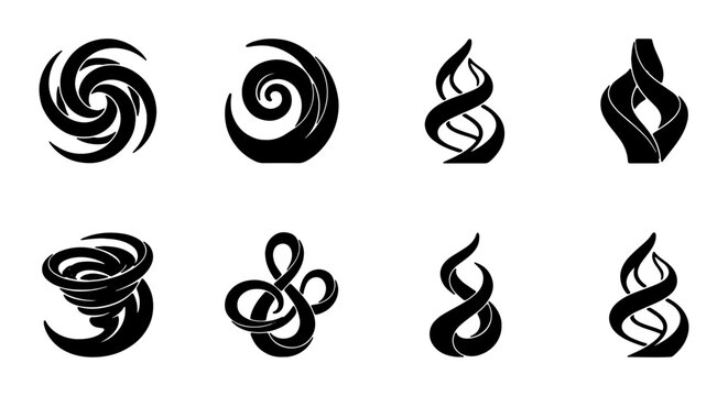 Set of abstract swirl and spiral icons, vector design elements for logo or branding