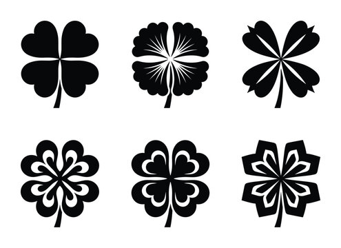 Four leaf clover silhouettes vector lucky leaf design element