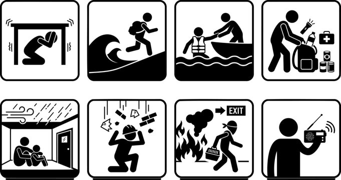 Emergency Rescue and Disaster Safety Silhouette Collection