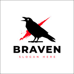 Fototapeta premium Raven bird silhouette logo design vector