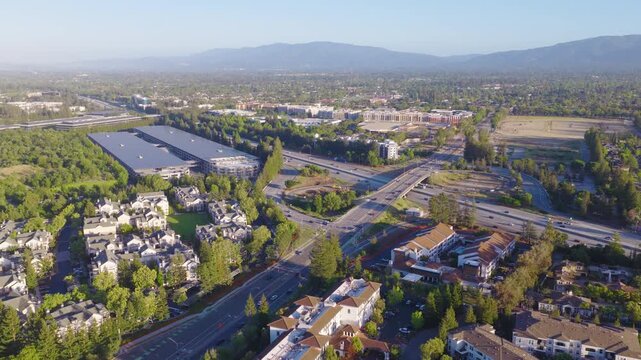 Cupertino California Aerial View of Tech Offices and Suburban Homes 03