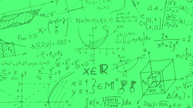 2D animated math background with floating equations, formulas, and scientific symbols, designed for educational videos, classroom presentations, and technology content.  