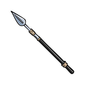 Illustration of a primitive spear with a sharp metal tip and textured handle