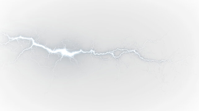 White electric lightning bolt in isolated on transparent background showing bright energy and dynamic movement with abstract patterns, light overlay, PNG