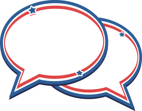 Two Oval Speech Bubbles with Stars in Red White and Blue for Communication Concepts