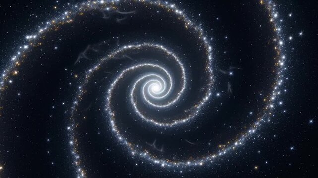 Spiral galaxy with glowing arms and star clusters in deep space