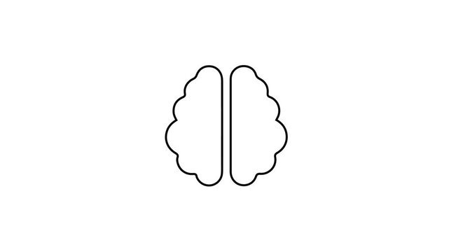 Human brain line art animation on white background. Minimalist mind, psychology, and intelligence icon for medical or creative video overlays.