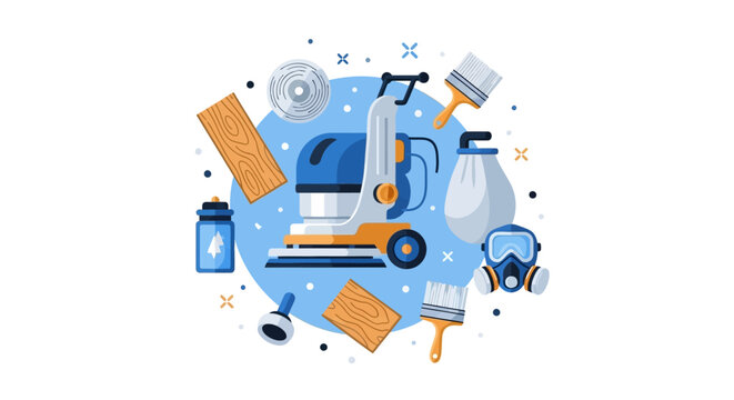 Floor Sanding and Wood Refinishing Tools Flat Illustration for Home Renovation and Carpentry Services