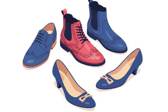 Footwear collection with isometric boots heels and brogue shoes
