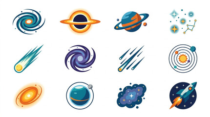 Collection of Space Objects and Celestial Bodies Icons. © Ramdani