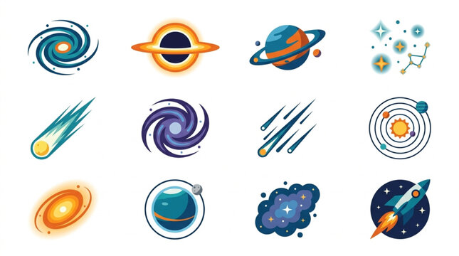 Collection of Space Objects and Celestial Bodies Icons.