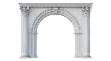 Fototapeta premium Decorative stone arch with two ornate columns and classical design isolated on transparent background