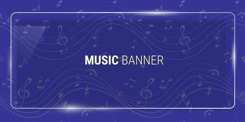 Fototapeta premium Glass banner with musical notes and treble clef