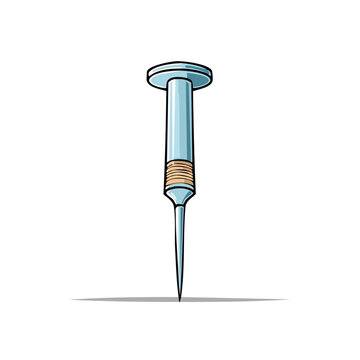 Illustration of a single hypodermic syringe with needle and plunger, isolated on white