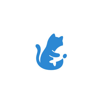 Cat playing with a fish toy is rendered as a vibrant blue icon representing pet enrichment and the playful nature of domestic feline companions.