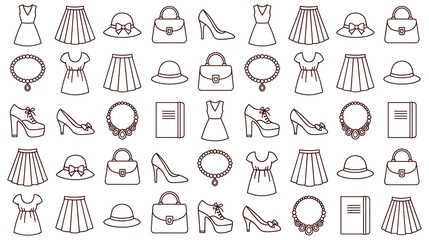 Women fashion and style accessories line art icons. © NAZMA