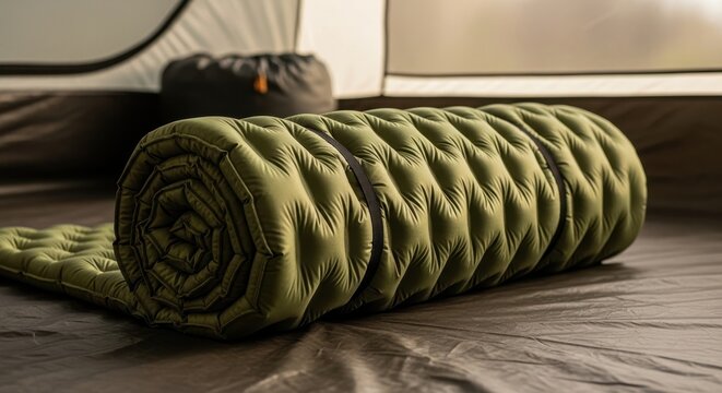 Insulated Sleeping Pad Rolled Up Ready for Outdoor Camping Adventure