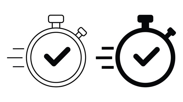 Stopwatch icons with check mark sign for time management and speed.