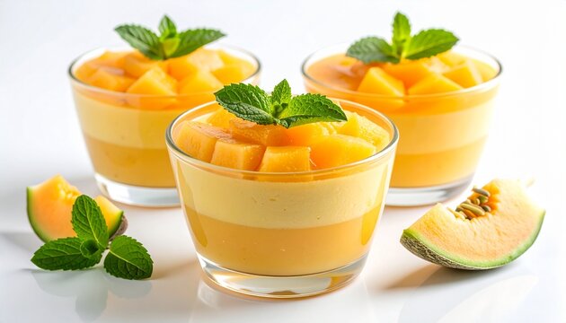 Sweet yellow mango dessert in glass cup with chunks