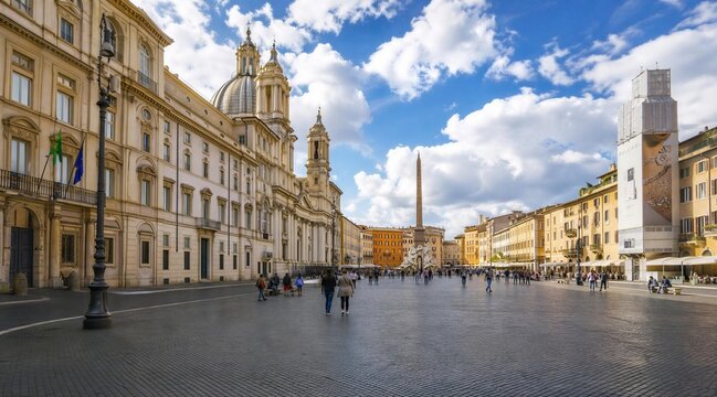 Piazza Navona with Sant'Agnese in Agone Church in Rome Italy