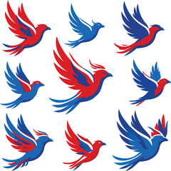 Fototapeta premium Generated on dynamic stylized flying bird logos in red and blue colors vector art on white background