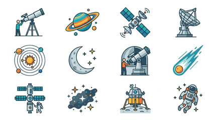 Space exploration and astronomy icons set. © Ramdani