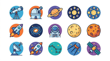 Space exploration and astronomy icons collection. © Ramdani