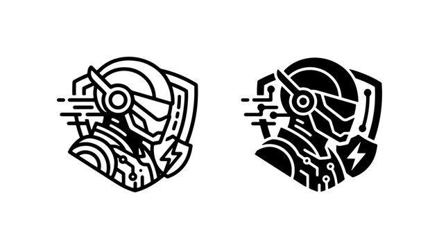 Futuristic Robot Head Icon, Cyberpunk Sci-Fi Character Logo, Digital Technology Security Emblem