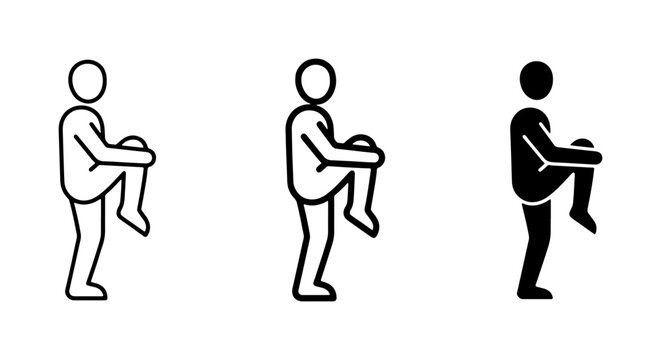 Fitness Icons: Standing Knee Raise Exercise, Silhouette, Line Art