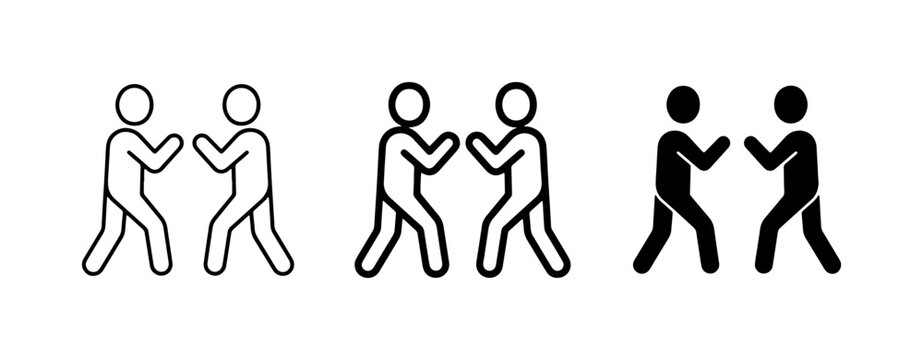 Martial Arts Icons, Combat Figures, Fighting Poses, Sports Competition Vector Graphics