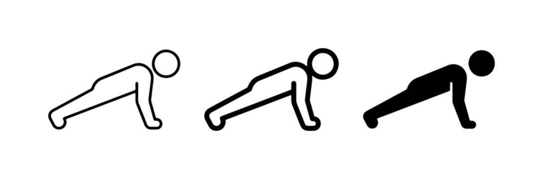 Push Up Icons, Fitness Exercise Silhouette, Workout Training Graphic, Strength Bodybuilding Symbol, Health Activity Vector Set