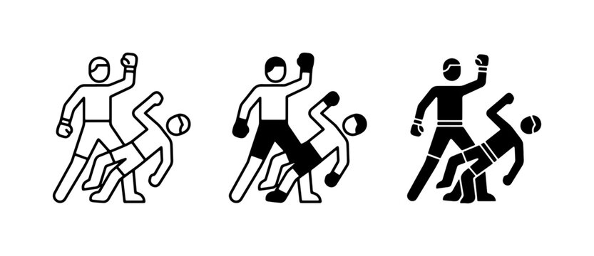 Boxing Match Icons, Fighter Victory Silhouette, Combat Sports Vector Graphics