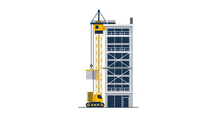 Fototapeta premium Building Construction Site with Yellow Crawler Crane Vector Illustration - Urban High-Rise Development and Architectural Progress Concept