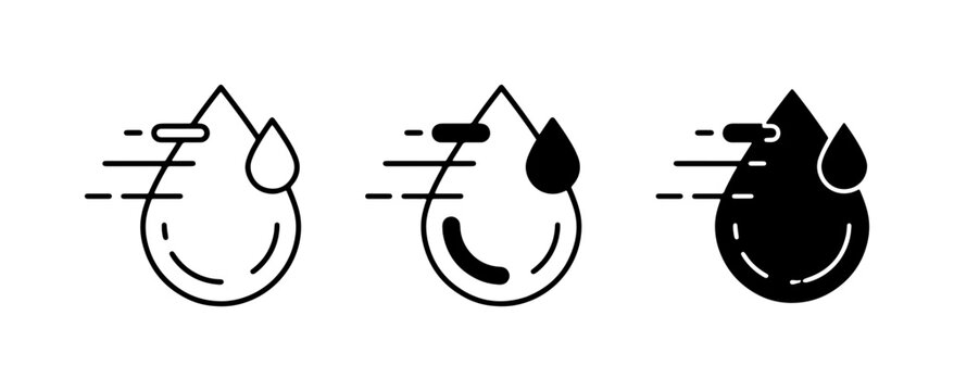 Water Drop Icons, Liquid Flow Symbols, Fluid Droplet Graphics