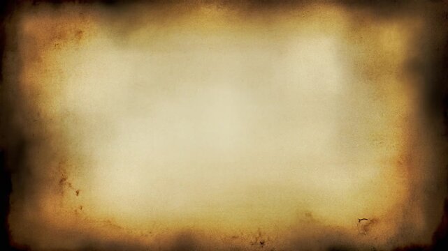 Vintage paper texture background with burnt edges, aged parchment effect and subtle glowing light, symbolizing history, ancient documents, and rustic aesthetics, seamlessly looping motion