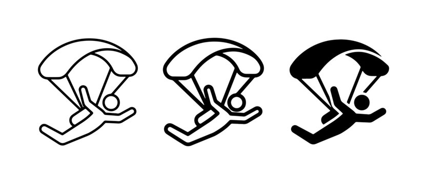 Parachuting Icons Set, Skydiving Vector Graphics, Extreme Sports