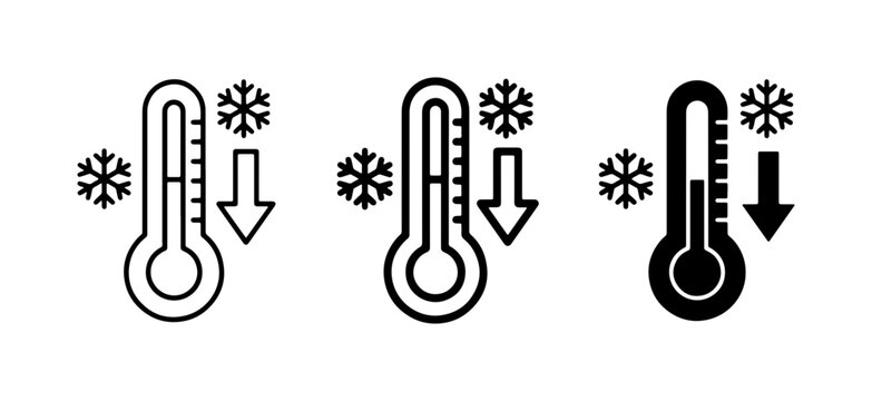 Thermometer Icons: Cold Temperature, Freezing, Low Heat Indicators