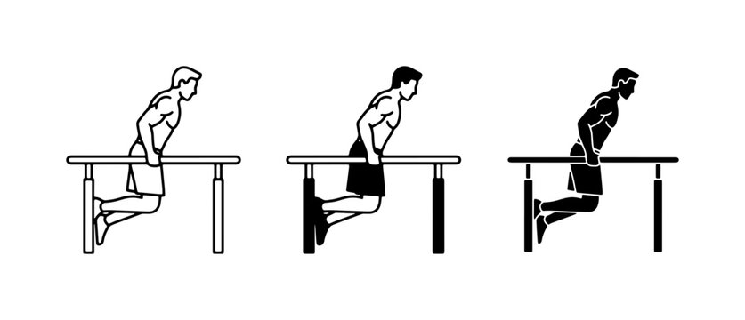 Dips Exercise Vector Icons, Fitness Workout Illustrations, Gym Training Set